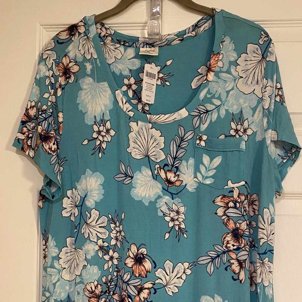 Soma XL Cool Nights Long Sleepshirt SS - Teal Floral Nightgown 93% Rayon - Picture 2 of 12